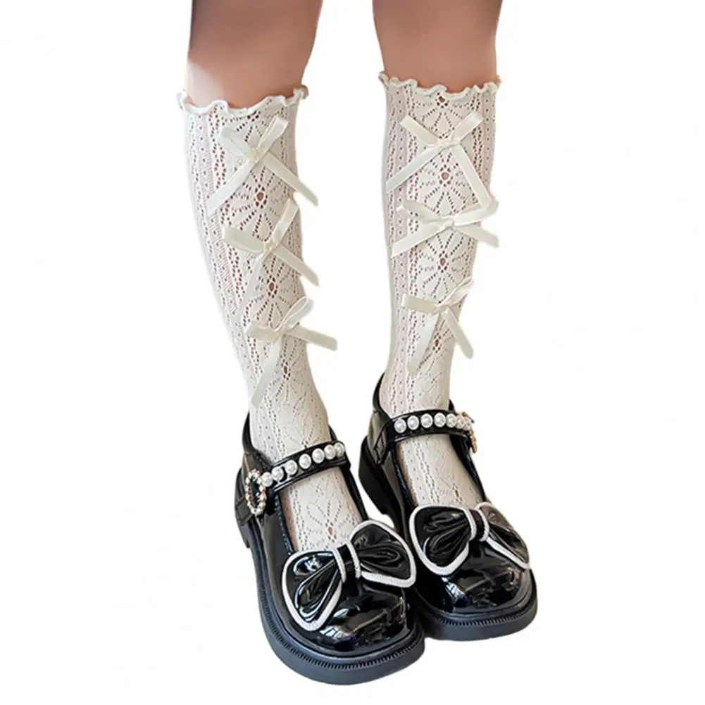

2Pcs Baby Socks Bowknot Breathable Soft Comfortable Princess Style Sweat Absorbent Mesh Hollow Tube Stockings Girl