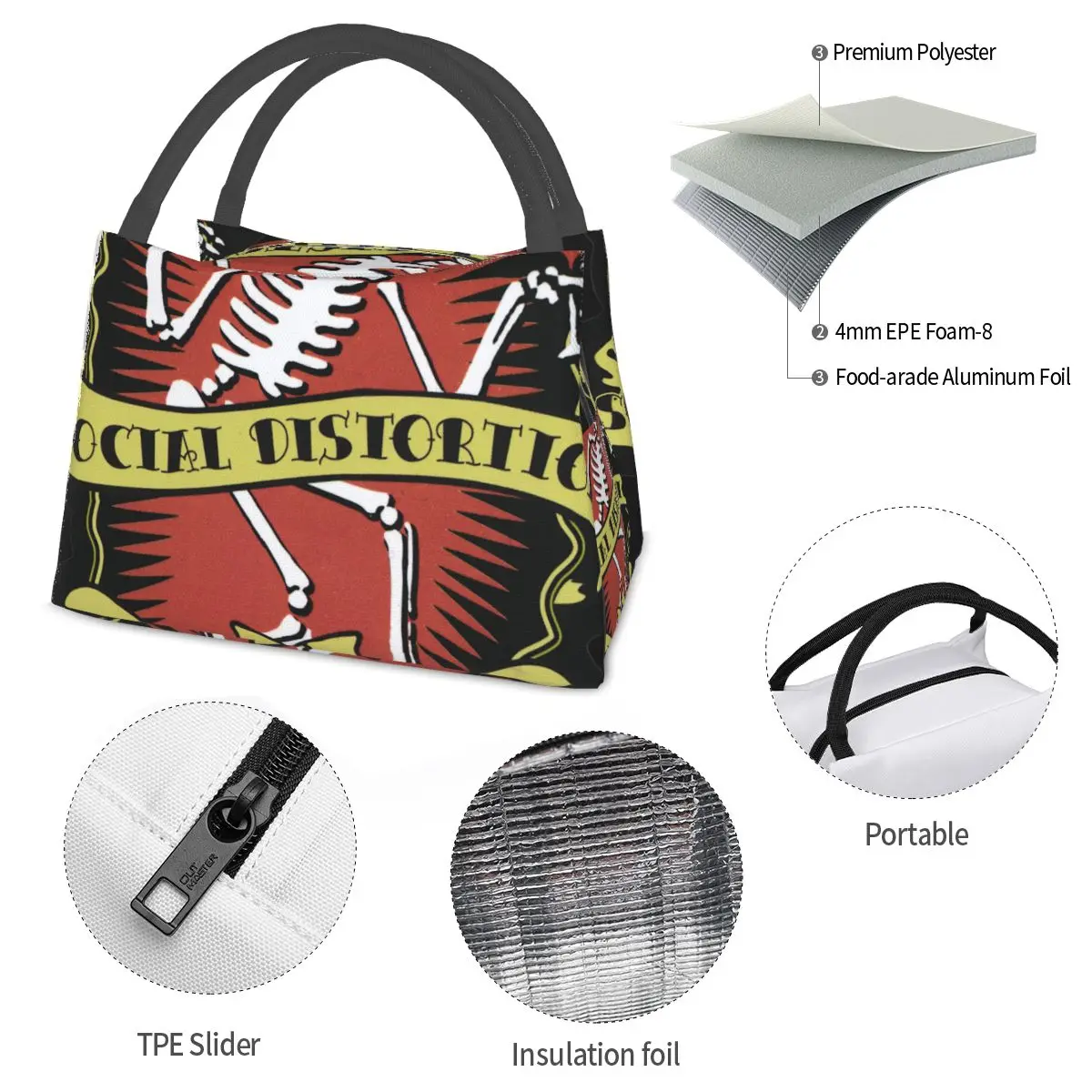 Social Distortion Winged Wheel Portable insulation bag for Cooler Thermal Food Office Pinic Container
