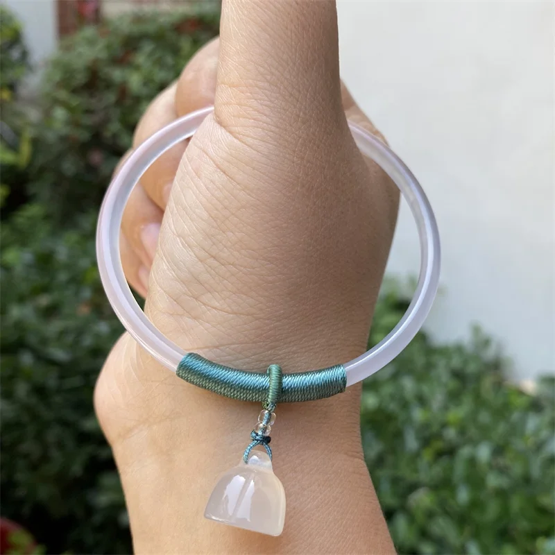 

Jia Le/ Natural Brazil Round Bar Frozen White Agate Jingle Bangle Accessories Fine Jewelry Bracelet Man And Woman Couple Gift