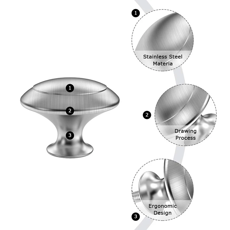 10Pcs Door Knobs Stainless Steel Drawer Cabinet Handles Knobs Kithcen Cupboard Pull Handles Furniture Hardware Accessories