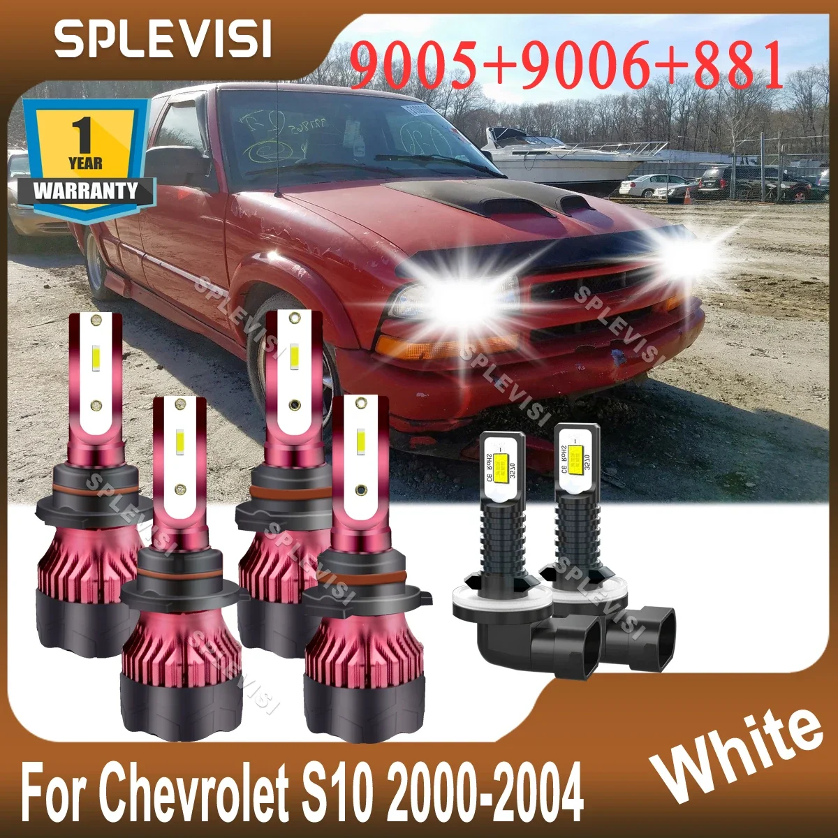 

360-Degree Luminescence White For Chevrolet S10 2000 2001 2002 2003 2004 LED Headlight High 9005 Low Beam 9006,Foglight 881