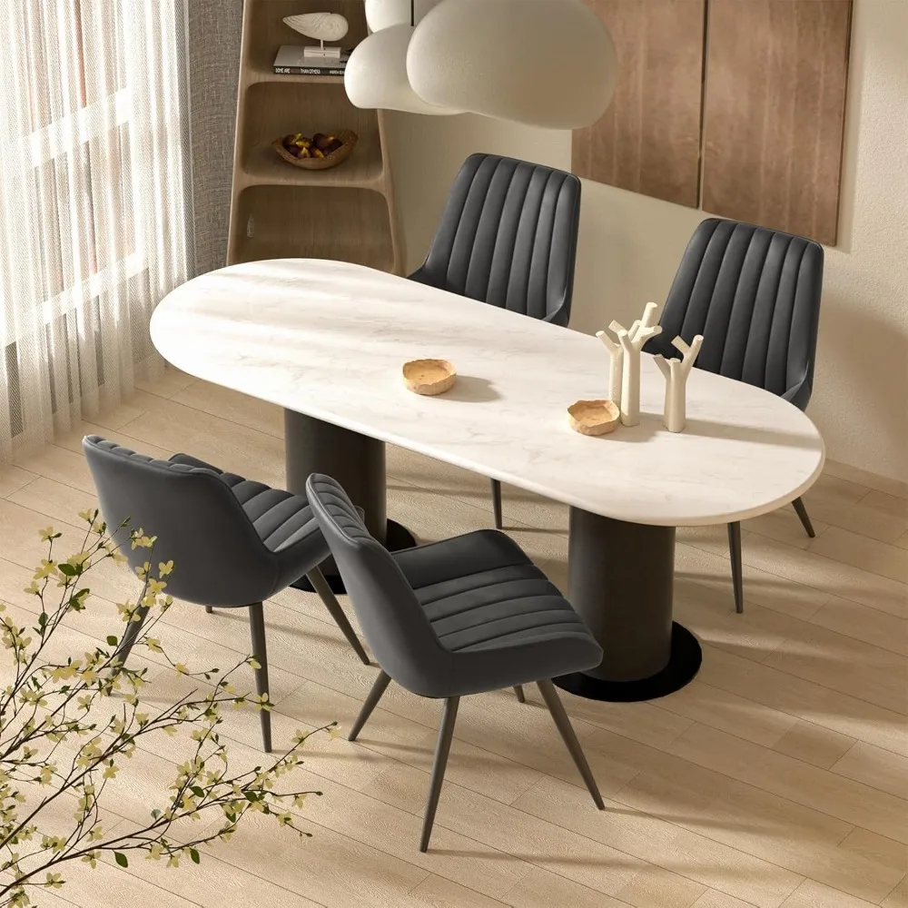 

Set of 4, Comfy Dining Room Chairs with Thick Cushions, Upholstered Fabric Kitchen Side Chairs with Metal Legs,