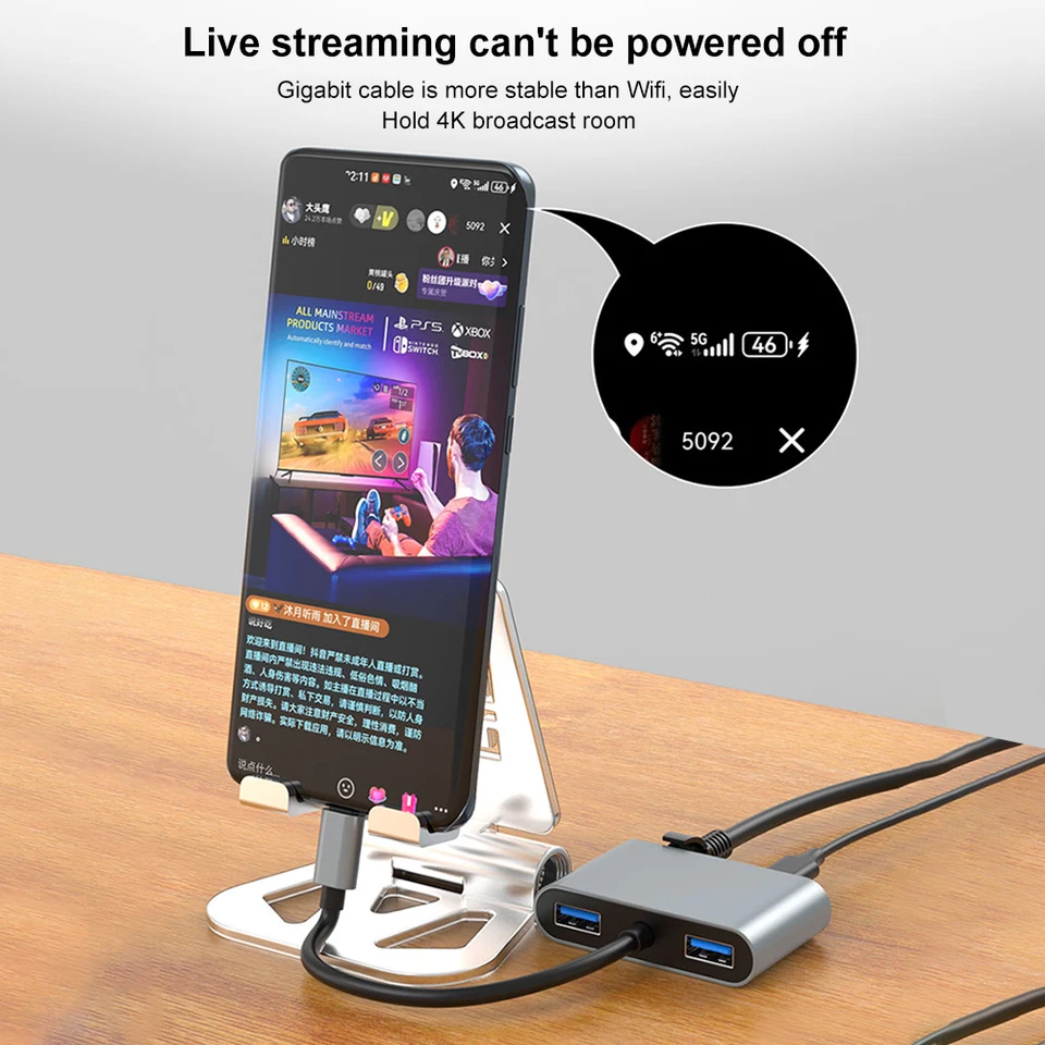 High Speed USB C Ethernet Adapter with USB Ports