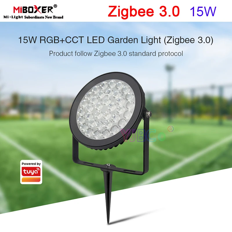 Miboxer Zigbee 3.0 15W RGB+CCT LED Garden Light 24V DC or 110V 220V AC Smart tuya APP Waterproof RGBCCT Lawn Lamp Outdoor Lights