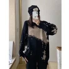 

Plush Thick Thick Sweater Retro Versatile Long-sleeved Fashion Trend Solid Color Printing Round Neck Pullover Top