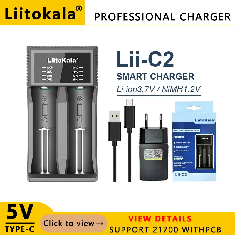 LiitoKala Lii-MP2  Lii-D4XL   Lii-C2  18650 21700 Rechargeable Battery Charger And Power Bank QC3.0 Input/Output Digital Display