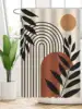 1pc Modern Style Geometric Printing Polyester Fabric Shower Curtain, Waterproof And Mold Resistant Bathroom Partition Curtain 3