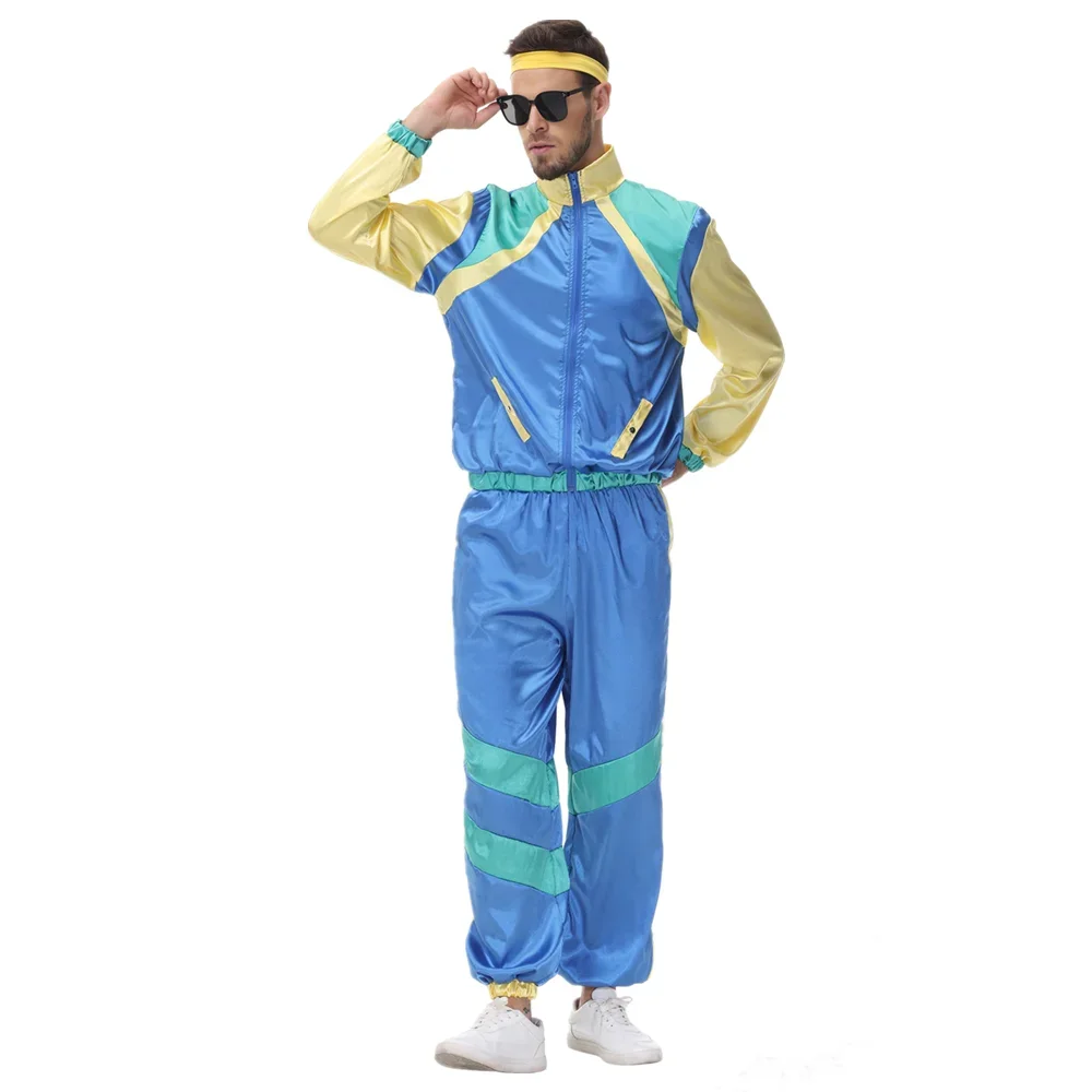 Men Vintage 80's 90's Hippie Costume Retro Hip Hop Disco Party Cosplay Fancy Dress Up Halloween Clothing