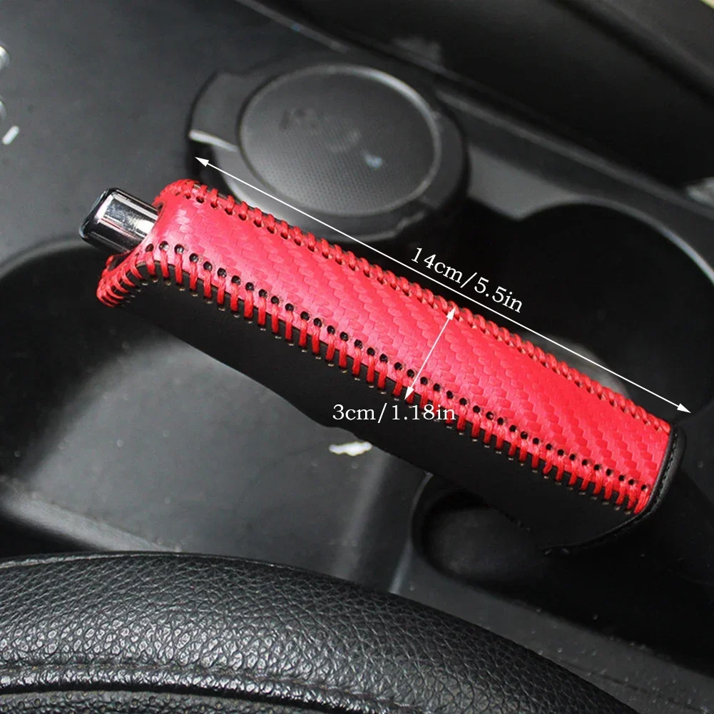Hand Brake Cover Car Interior Accessories Carbon Fiber Style Universal Car Handbrake Sleeve PU Leather Anti-Skid Parking Brake Protection