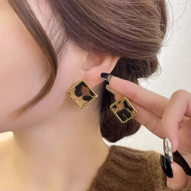 Autumn Winter Models Leopard Print Plush Earrings Female Korean Temperament Fashion Cold Wind Retro Earrings Jewelry Wholesale 3