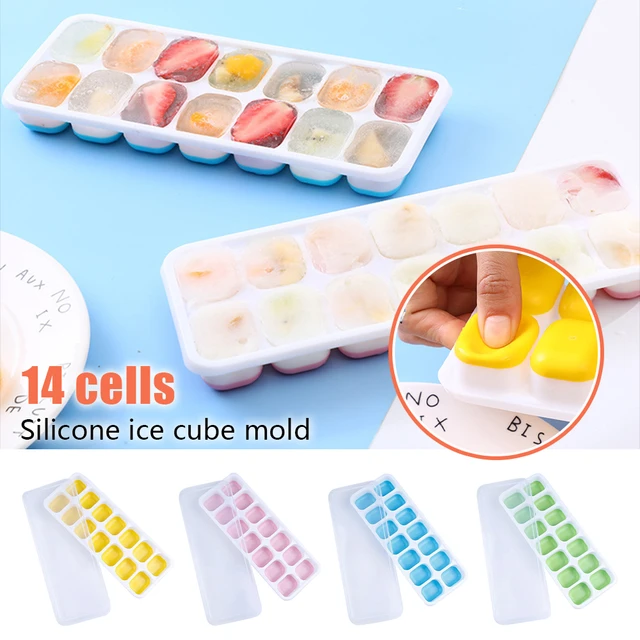 Food Grade Silicone 14 Grid Ice Tray with Cover Soft Bottom Ice Cube Mold  Household Refrigerator Kitchen Tool Ice Tray Maker - AliExpress