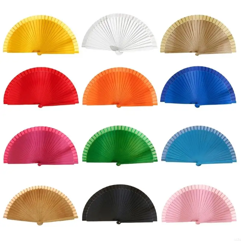 920L Spanish Foldings Fan Solid Color Plain Modern Classical Vintage Wooden Hand Fan for Dance Perfornamnces Party Gift