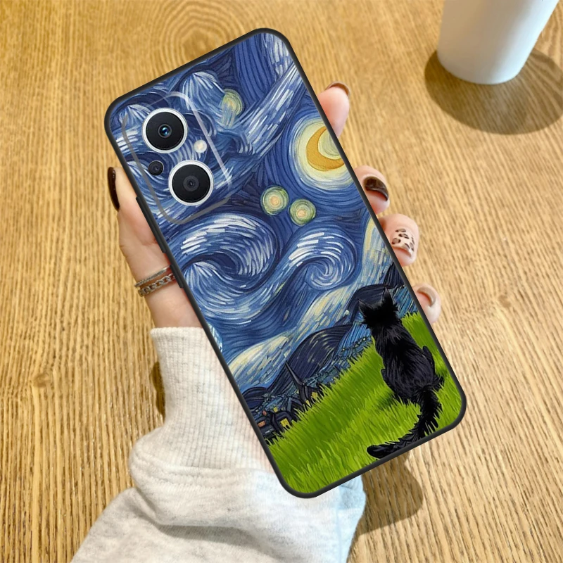 Van Gogh's The Starry Night Artistic Cat Phone Case Cover