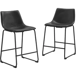 Set of 2 Chair  Faux Leather Armless Counter Chairs Black Freight Free Café Furniture
