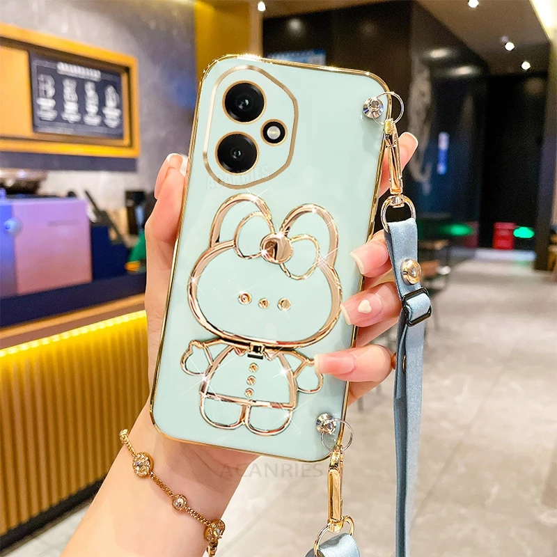 Crossbody Mirror Holder Silicone Case with Lanyard Strap and Shockproof Stand Cover