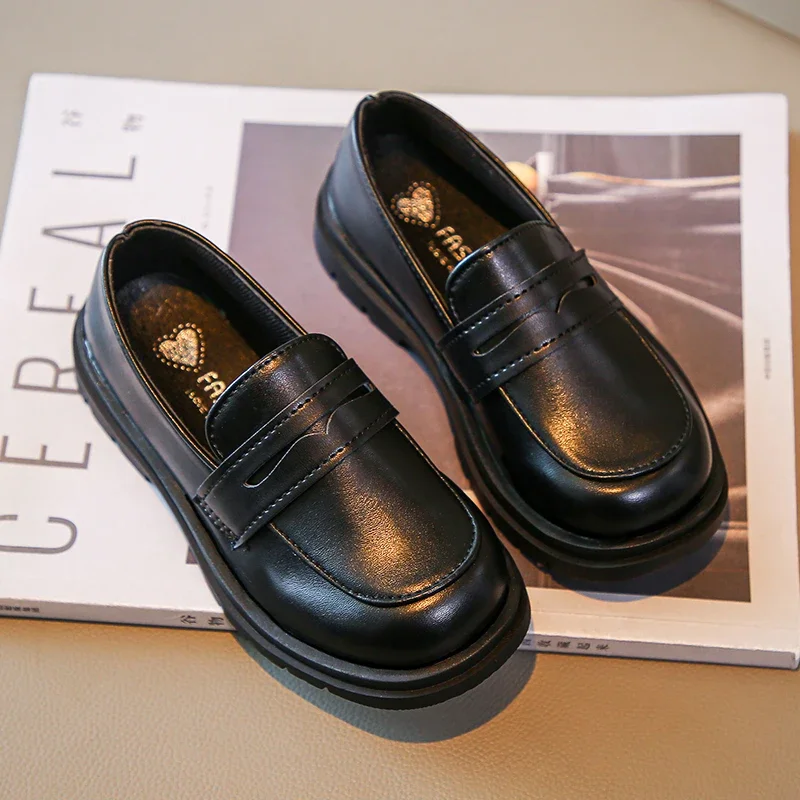 Black Leather Kids School Shoes for Girls