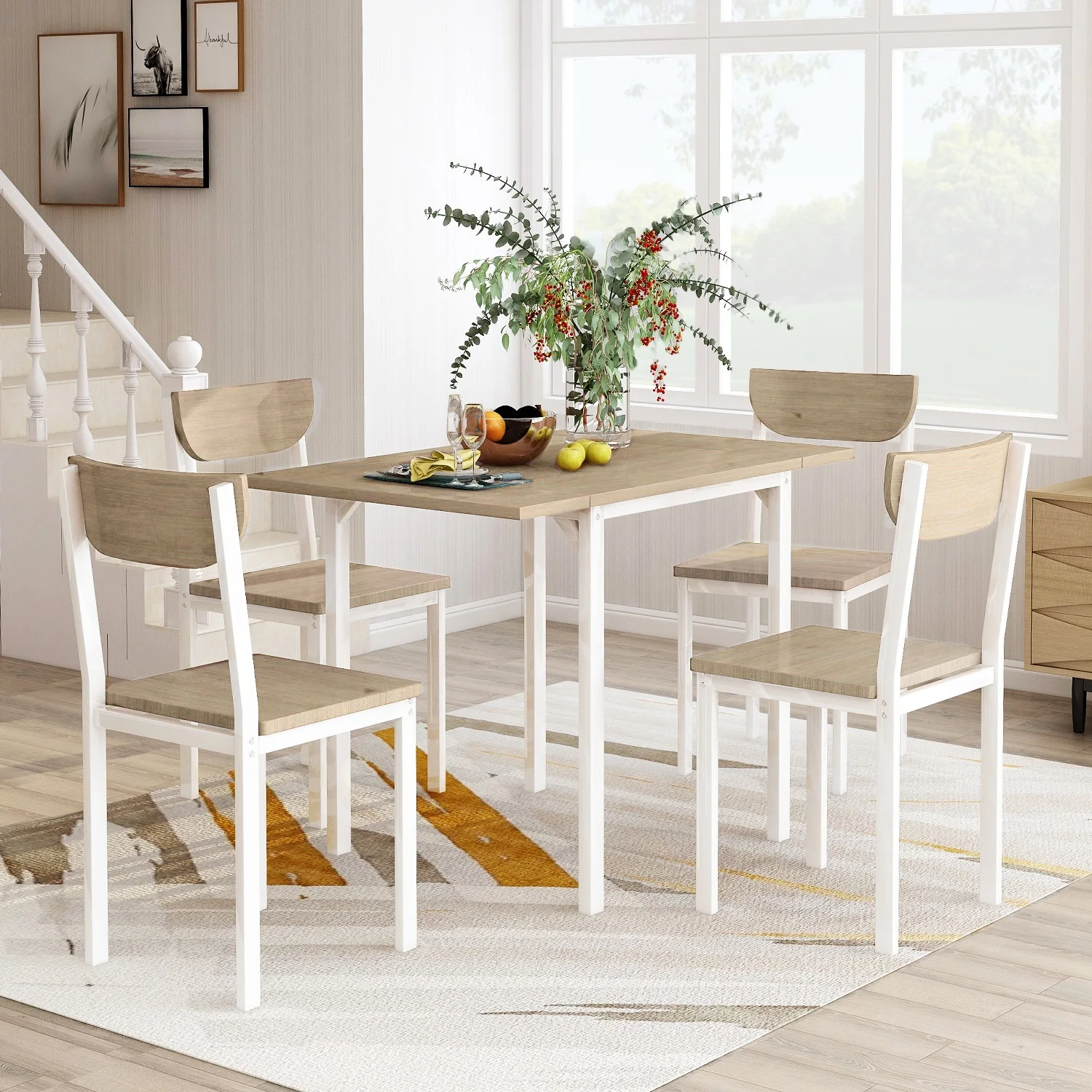 YG TOPMAX 5-piece Modern Металлический Набор для столовой с 1 Drop Leaf обеденный стол и 4