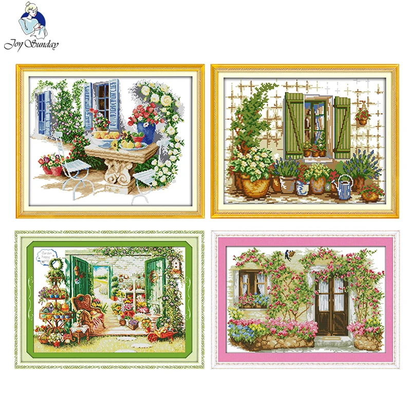 Freude Sonntag Blumenladen Muster Kreuz stich Kits gezählt gedruckt Canva/16ct Kunst Baumwolle Stoff Handarbeiten Stickerei Set