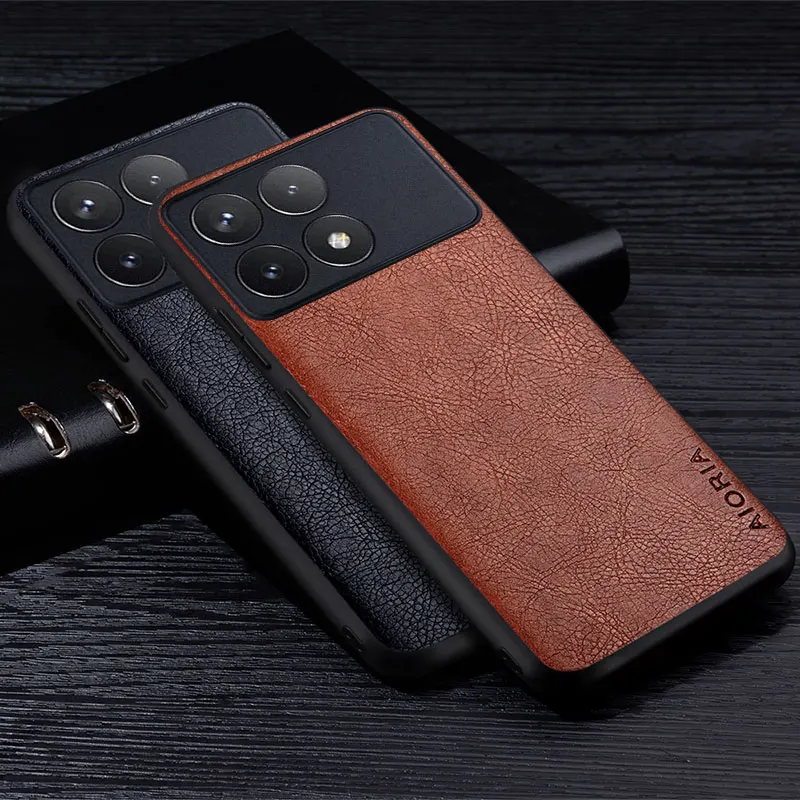 Кожаный чехол для Poco X6 Pro Premium Business Style Retro чехол с узором Личи для xiaomi poco x6 pro Чехол для телефона