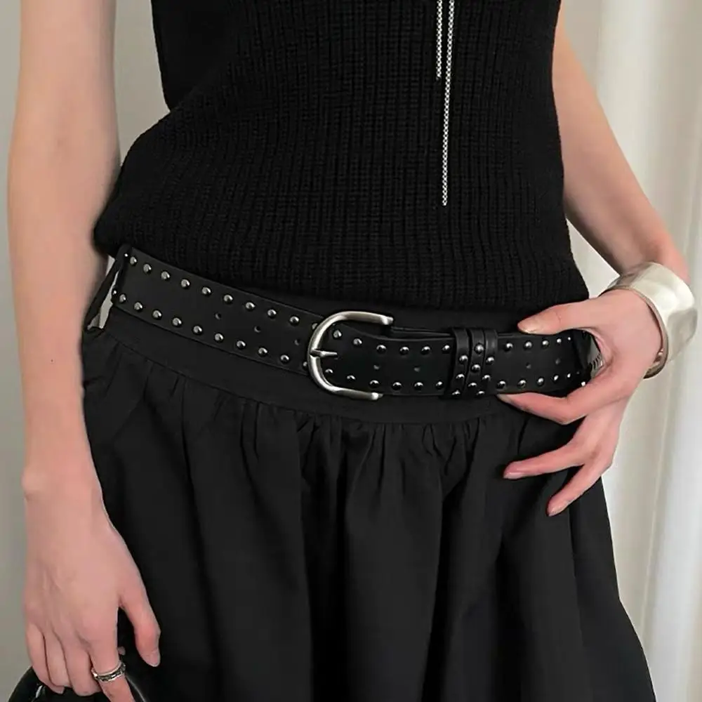 2026 New Women Belt Black Punk Y2K Rivet Belt Women's Sle Jeans Tie-in Vintage Belt Fashion Personality Black Belt Accessories