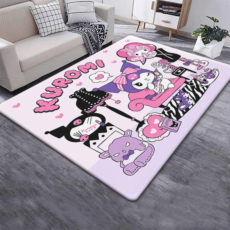 Kuromi Sanrio Lovely Carpet Rug for Living Room Bedroom Decoration Picnic Camp Kitchen Carpet Crawling Decoration