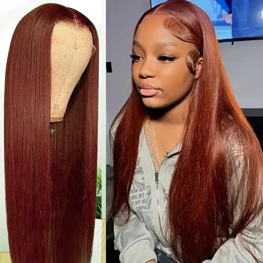 

Reddish Brown 30 Inch Lace Frontal Wigs 13x6 straight Human Hair Hd Lace Front Wig Glueless Human Hair Wig Brazilian Pre Plucked