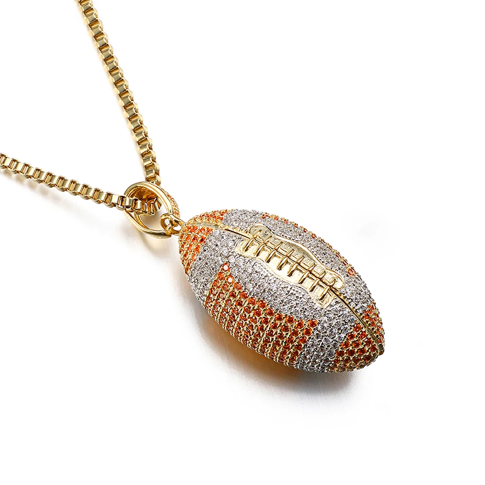 

Hot Sale Necklace for Man with Pendant Rugby American Football Pendant Necklaces Hip Hop Cubic Zirconia Fine Jewelry Zircon
