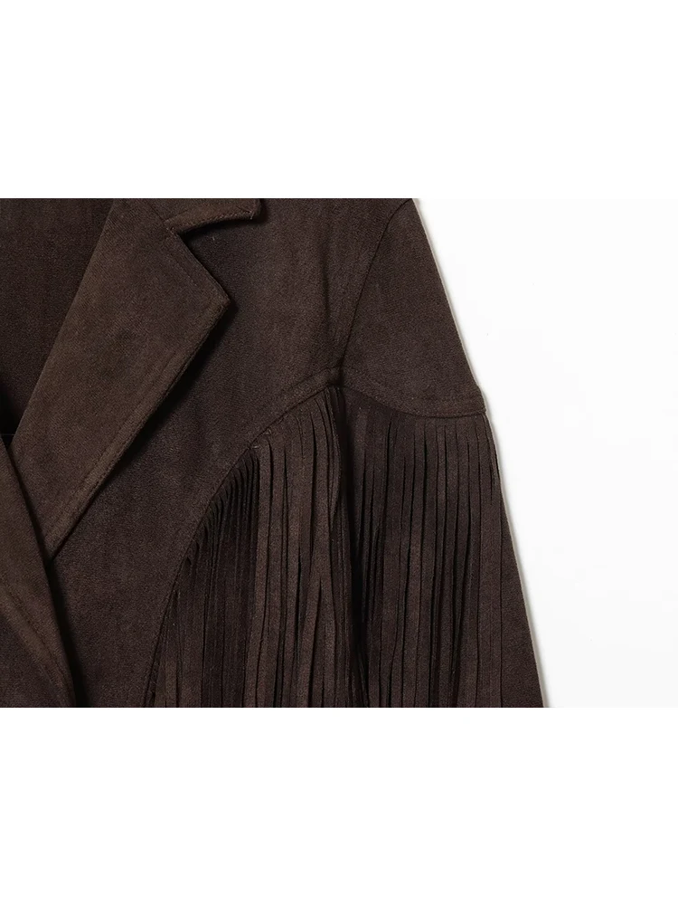 Fashion Autumn Women Short Jacket Chic Tassel Design Crop Tops Jacket Solid Suede Leather Vintage Slim Fit Streetwear Women