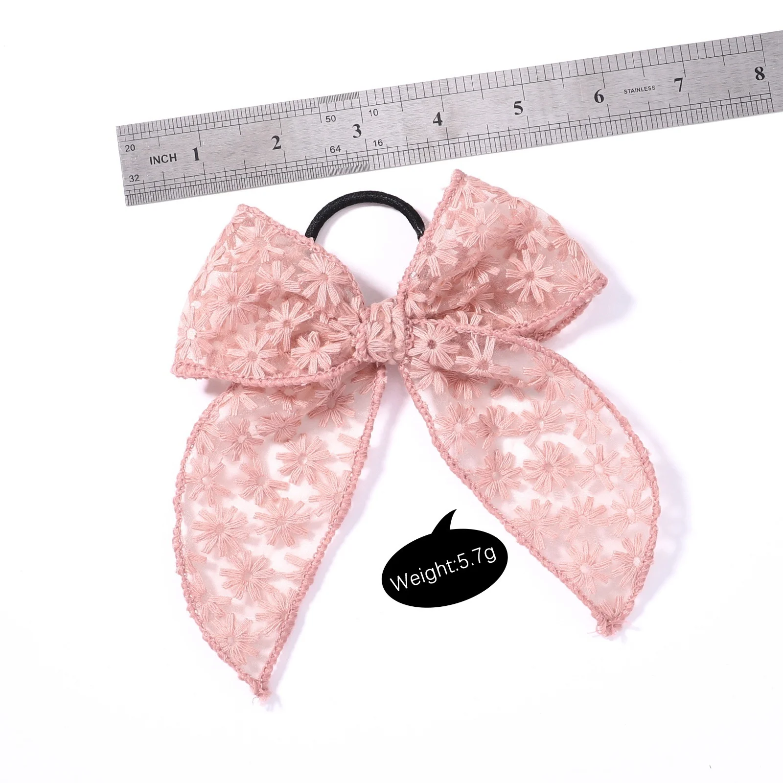 1PC Lace Bow Hair Ties Set, Beige & Pink Floral Bows, Elegant Hair Accessories For Women