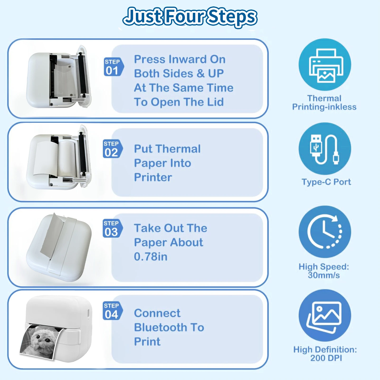 미니 휴대용 열전사 블루투스 호환 포켓 프린터 세트, 사진, 라벨, 할 일 목록 인쇄, USB PD 충전, 비버유어블 제품