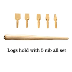 Elegant Wooden Dip Pen for Artistic Calligraphy and Handwriting - Perfect for Gothic and Tibetan Fonts, Ideal Gift for Art Enthusiasts and School Supplies (Logs hold with 5 nib)