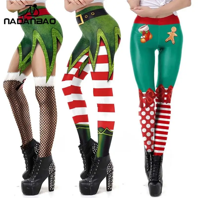 NADANBAO Leggings elfe de noël pour femmes, Costume de carnaval, collants Sexy, pantalons cadeaux de vacances, motif 3D, Streetwear, vêtements de Fitness