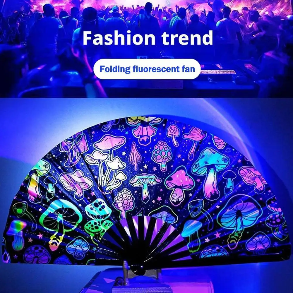 Kung Fu Folding Fan UV Ink Printing Fluorescent Bamboo Bone for Festival Dance Party Wedding