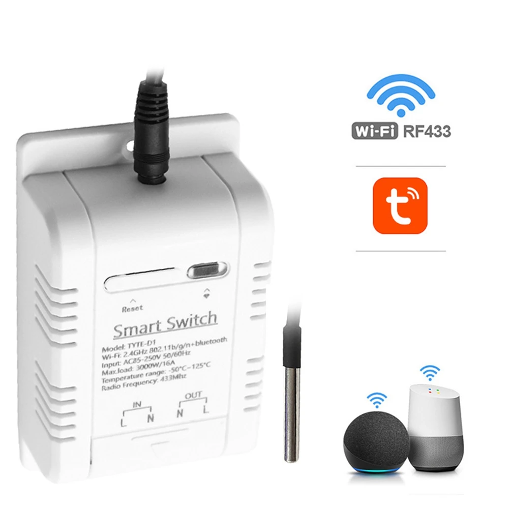 Tuya Smart Temperature Switch 16A 3000W with Energy Consumption Monitoring RF433 Intelligent Thermostat for Alexa