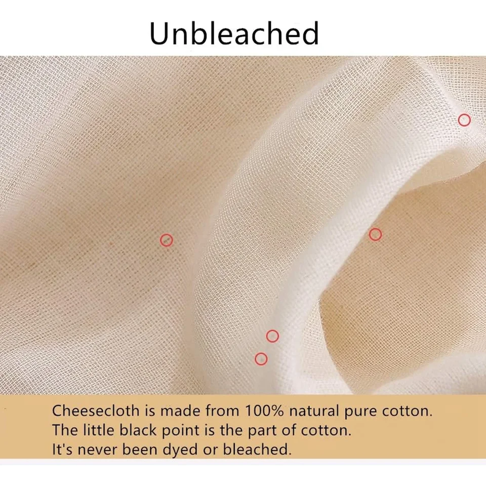 Cheesecloth per collare Grado 100 Riutilizzabile Tessuto di cotone non sbiancato Filtro Panno per formaggio per filtri per sacchetti di latte alle noci  15