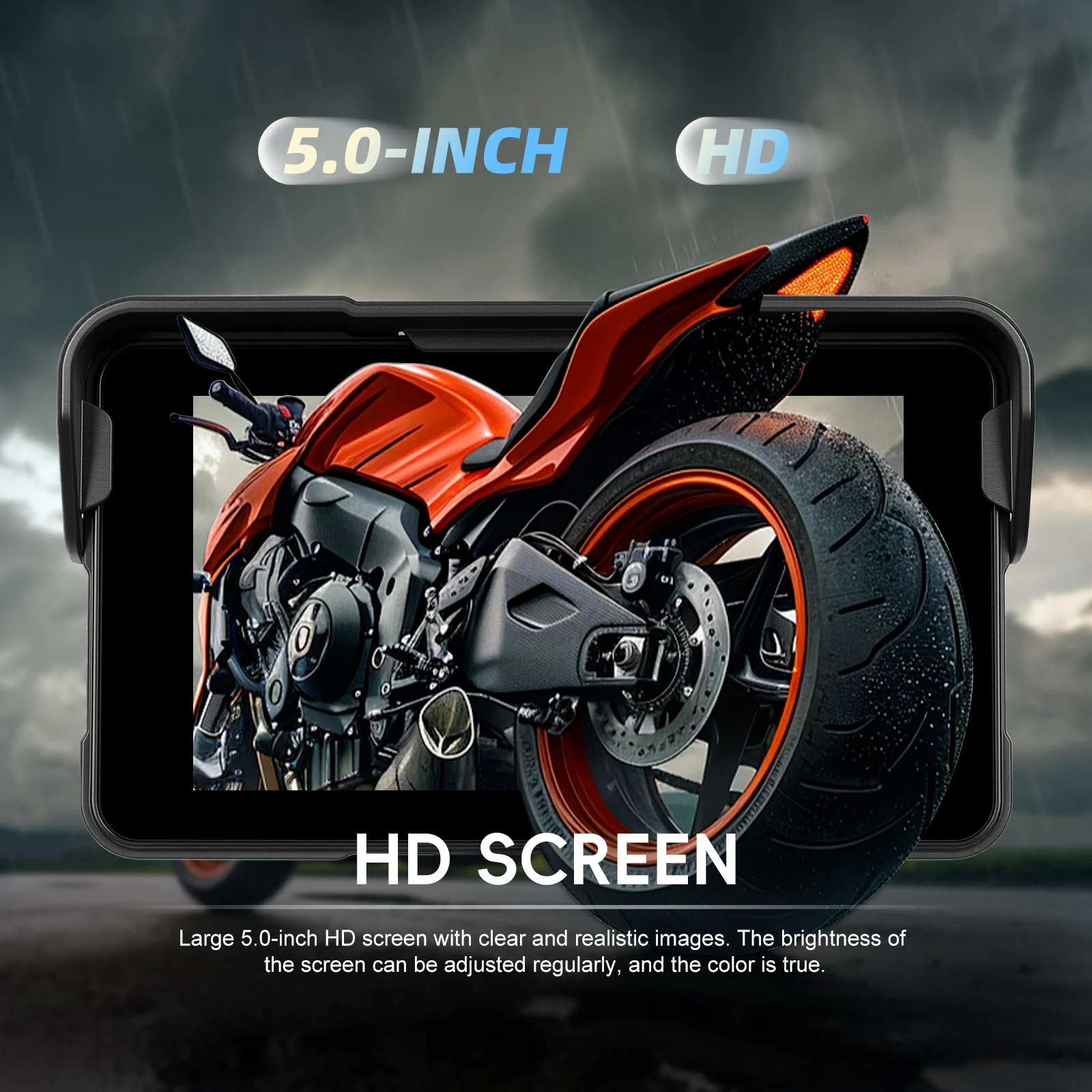 Podofo Kabelloser Carplay Android Auto Motorrad Smart Screen Player 5 Zoll HD Großbildschirm Tragbarer Display-Player IP68 Wasserdicht – Detail 8