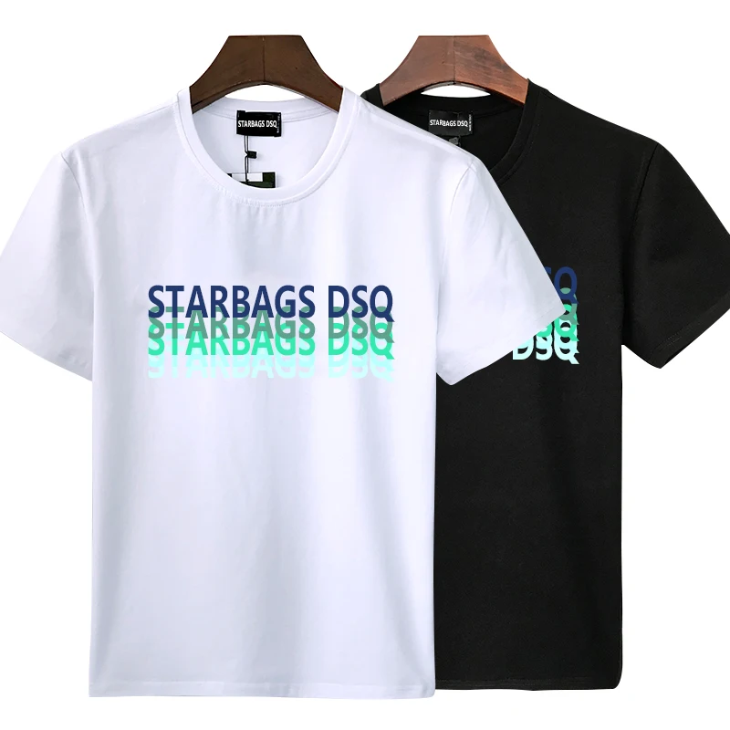 

Starbags dsq Short-sleeved T-shirt men's letters overlap gradient printing cotton fashion European American trend base T-shirt