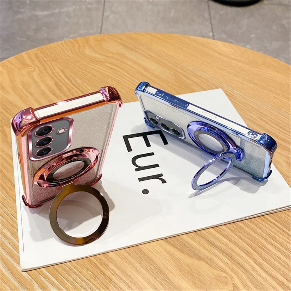 Shockproof Glitter Plating Phone Holder Case with Stand Cover