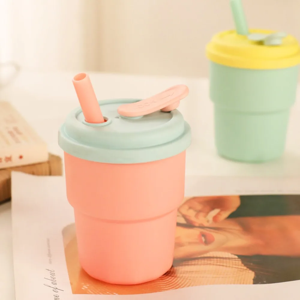 380ML Silicone Water Cup Portable Cute Children's Plastic Cup with Straw Leakproof Sport Water Bottle Children Birthday Gift