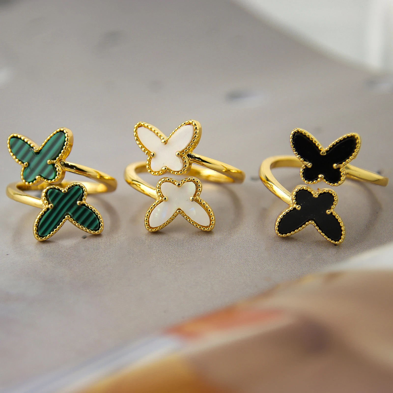 Colors Double-Layer Butterfly Gold Color Ring 18k Gold Plated