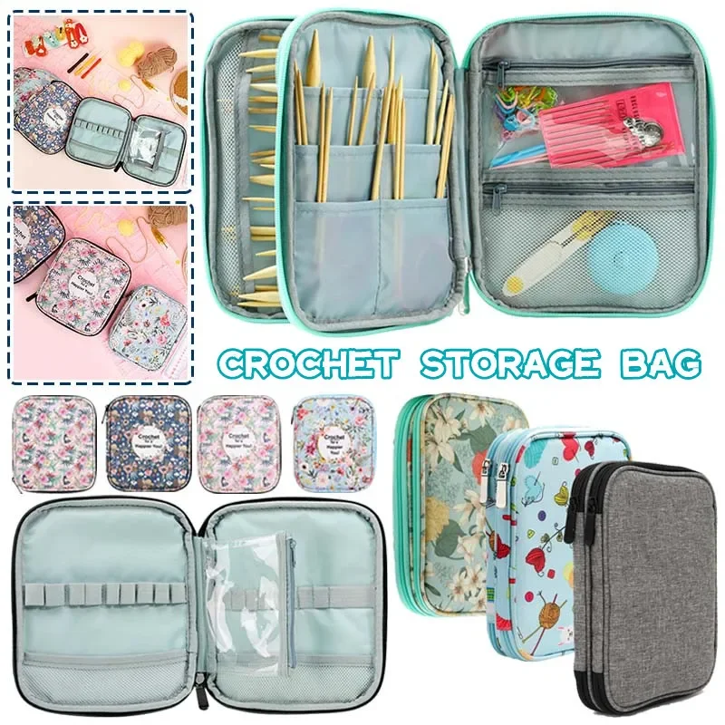 Portable Needlework Storage Bag Mesh Divider Pouch Yarn Knitting Tools Organizer Cases Storage DIY Apparel Travel Wash Bag