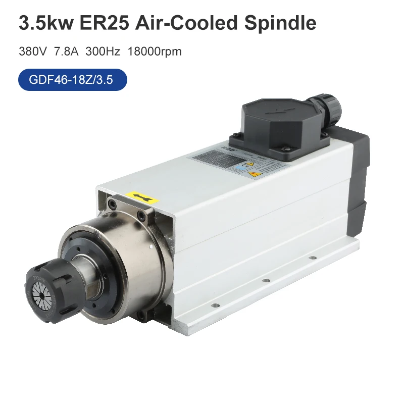 

HQD 3.5kw ER25 Spindle Motor 220V 380V Square Air Cooled Spindle With Mounting Flange 18000rpm 300HZ For CNC Milling Machine