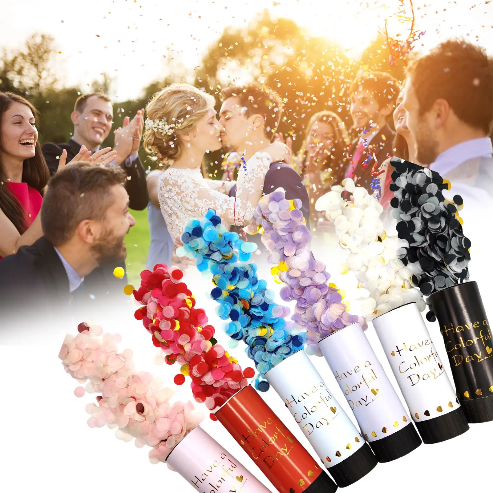 Handheld Confetti Poppers 6 Colors Gender Reveal Poppers Confetti ShootersLauncher For Wedding Christmas Party Supplies