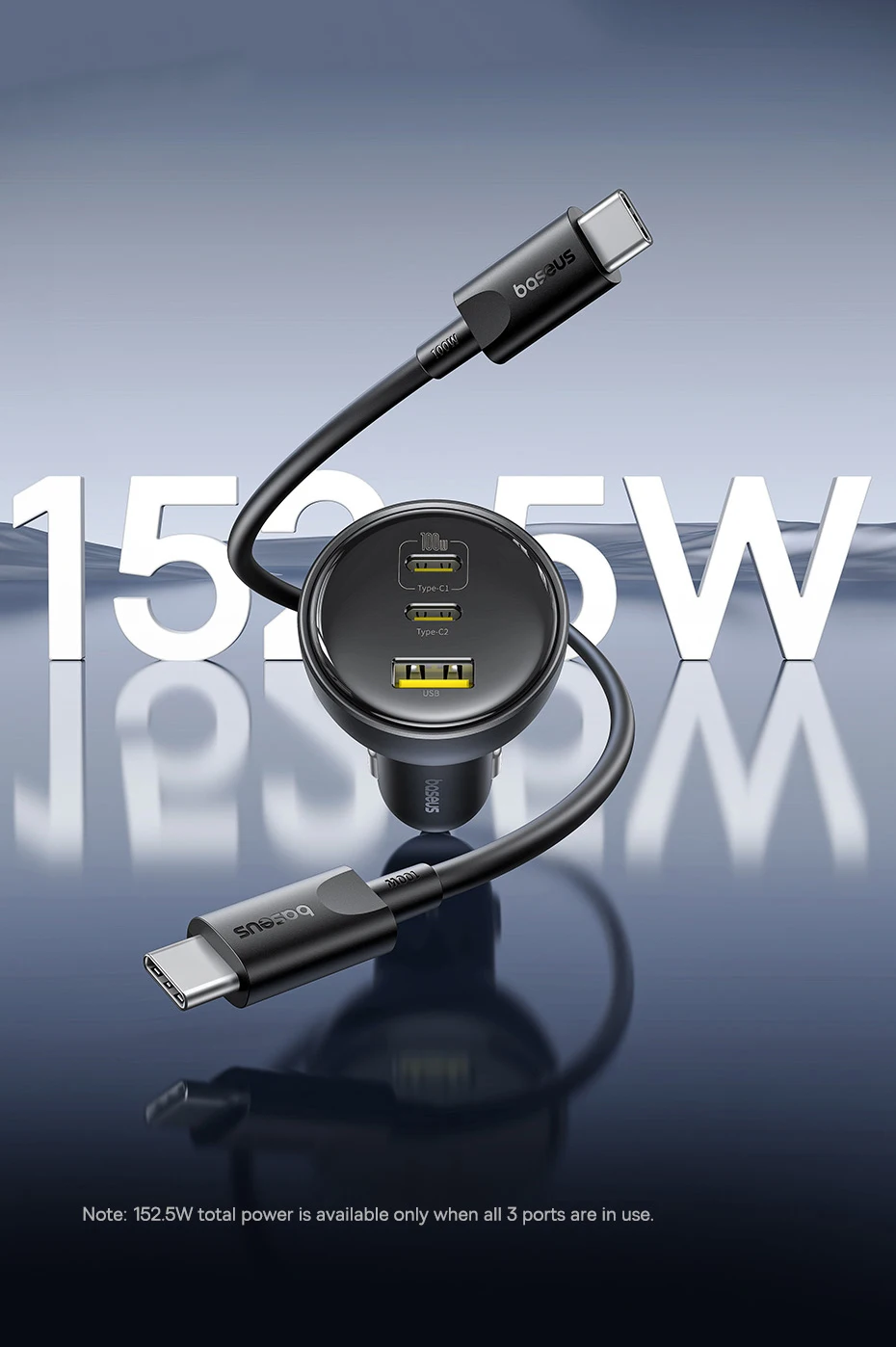 152.5W Car Charger Fast Charging 100W PD3.0 QC4.0 USB Type-C Phone Charger For i