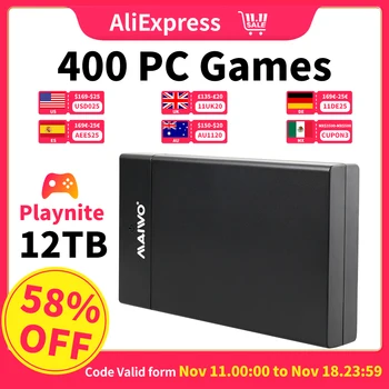 PC Game Console AAA Gaming External Hard Drive 12TB Built in 390 Large Games Playnite System HDD For WIN PC/Laptop Plug and Play 1