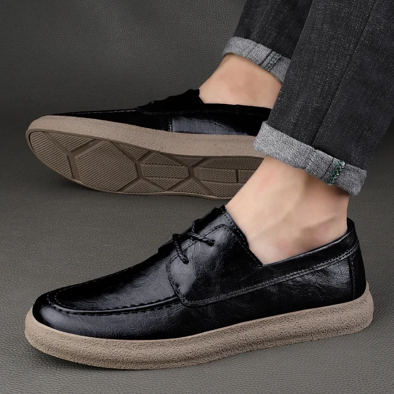 2023 New Lace Up Leather Shoes Men Loafers Soft Comfortable Mens Business Shoes Flat Casual Footwear Men Warm Brand Oxford Shoes 5