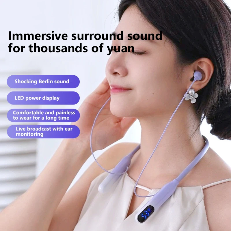 Wireless Earphones Bluetooth 5.4 Neckband Headphones Gaming LED Display HIFI Headset Sports Earbuds High Quality Soundtrack New 2