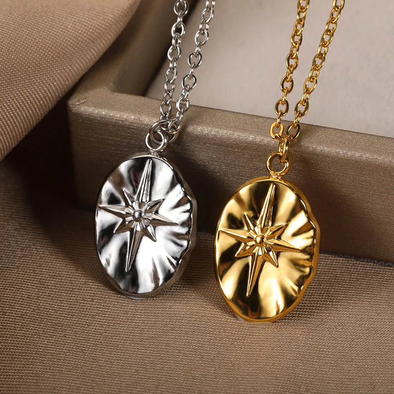 Vintage Sun Pendants Necklaces Planet Jewelry Stainless Steel Long Chain Moon and Star Necklace Best Friend Gifts Collier Femme