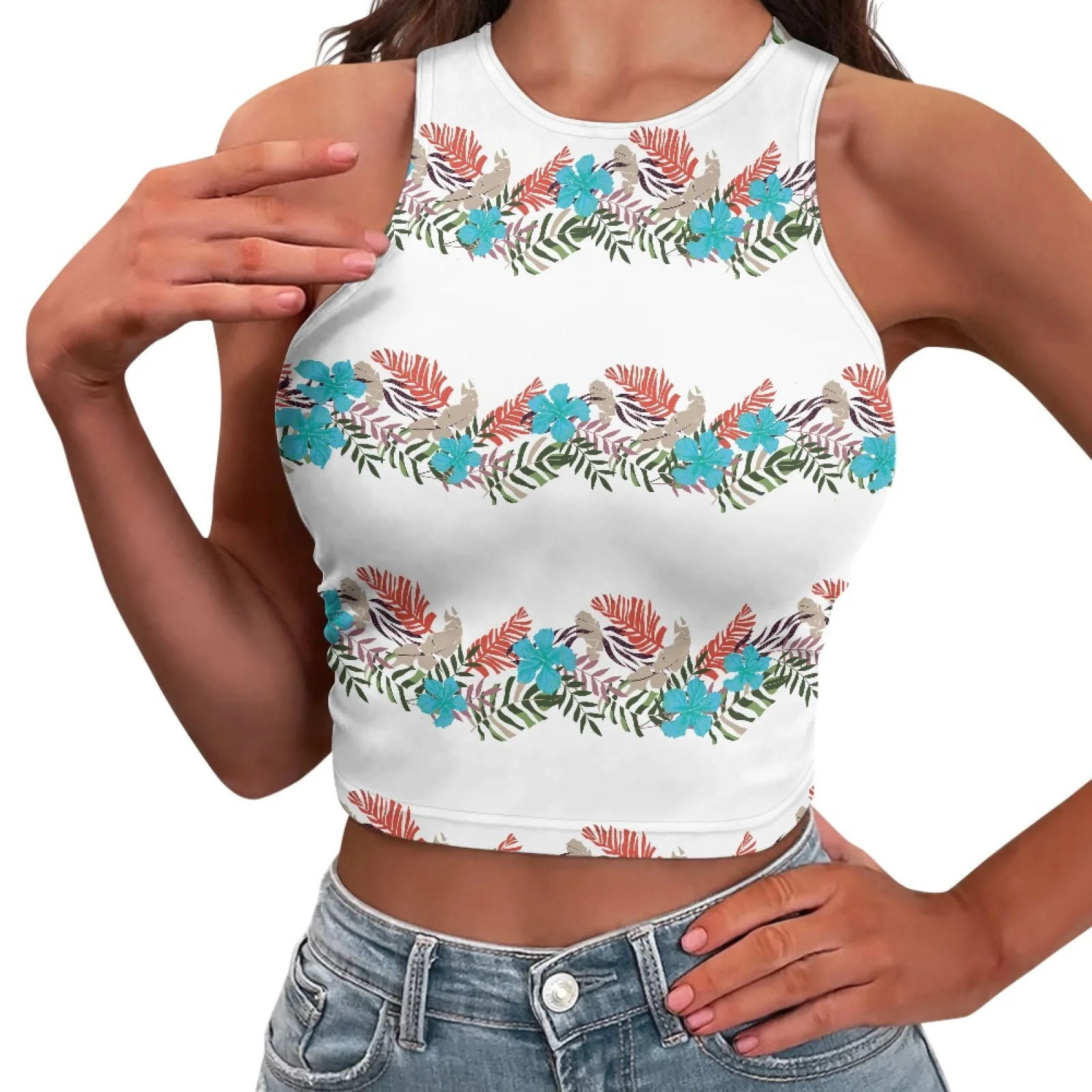 

Polynesian Tribal Fijian Totem Tattoo Fiji Prints Hot Girl Round Neck Short Open Navel Bottom Shirt Sleeveless Streak Vest Slim