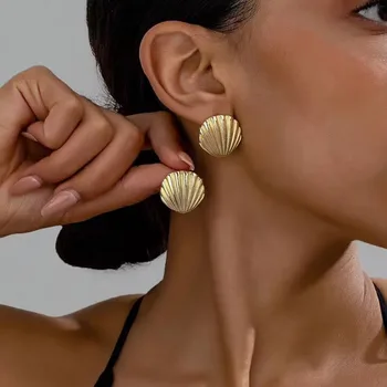 Nuevos pendientes exagerados con textura de concha de océano para mujer, accesorios de moda, pendientes de joyería de personalización, uso diario 1